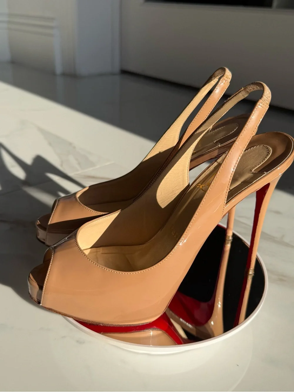 Christian Louboutin Prive 120 Nude Patent Leather Sling